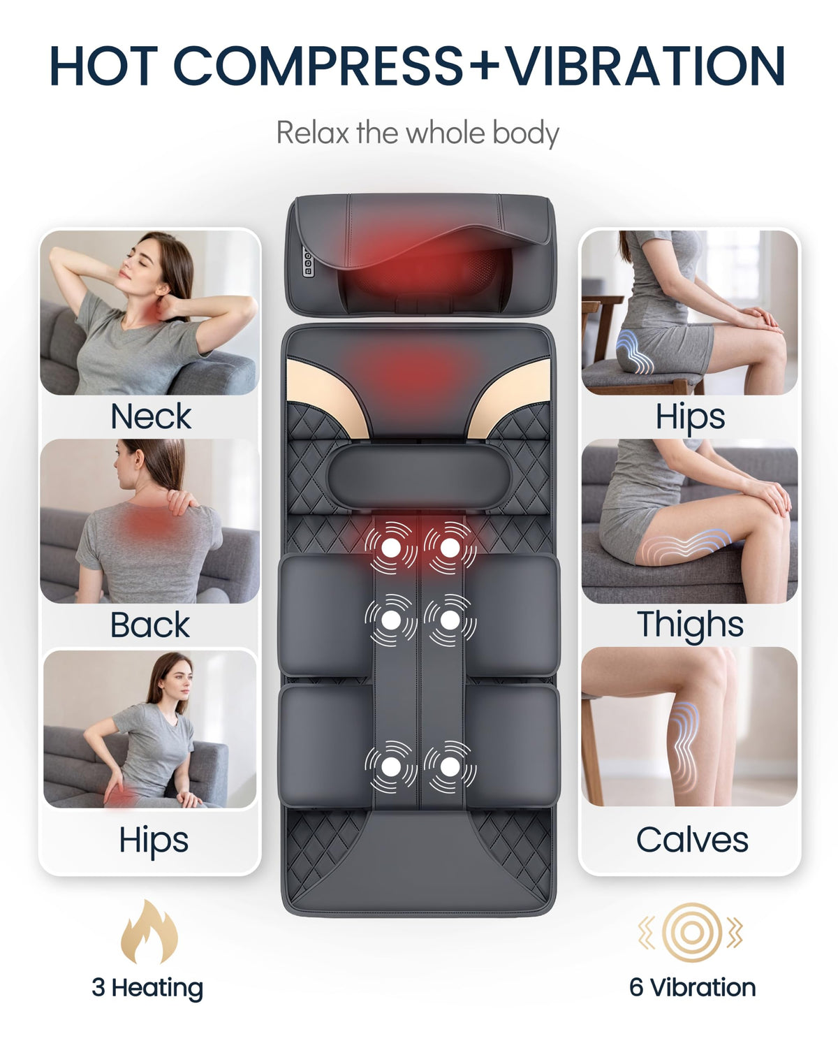 Full Body Massage Mat with Heat, Adjustable Lumbar Traction, Detachable Neck Shiatsu Roller, Airbag Compression, Vibration Massage Pad T9489