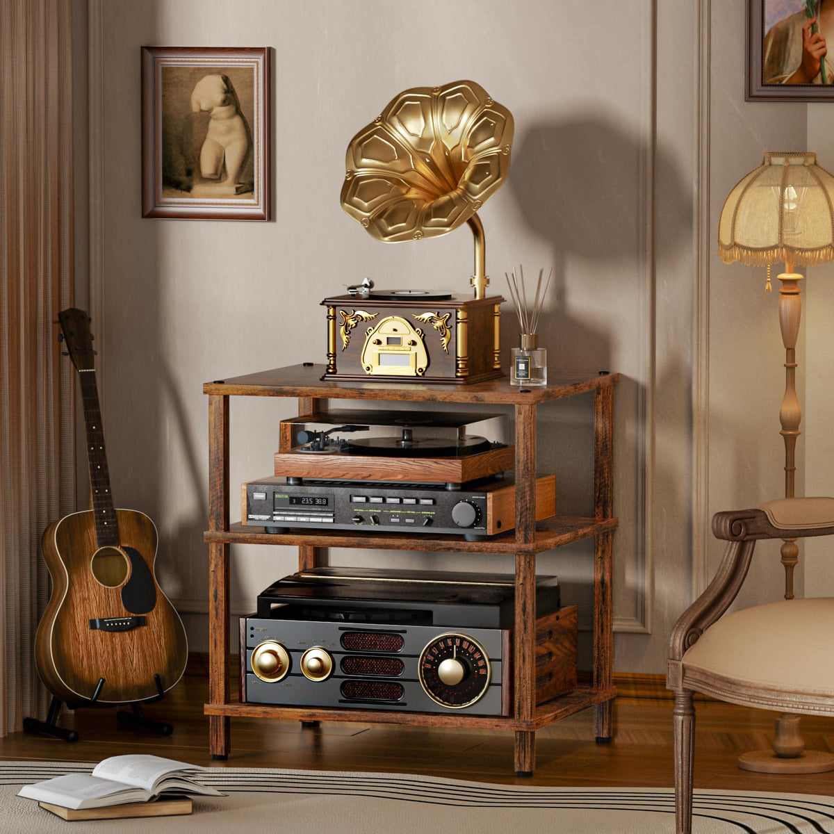 Brown 3-Tier Wooden Media Stand T572015