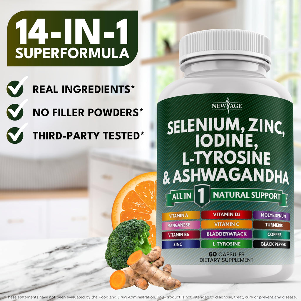 Selenium Zinc Iodine L Tyrosine Ashwagandha Supplement 120 Count F5759