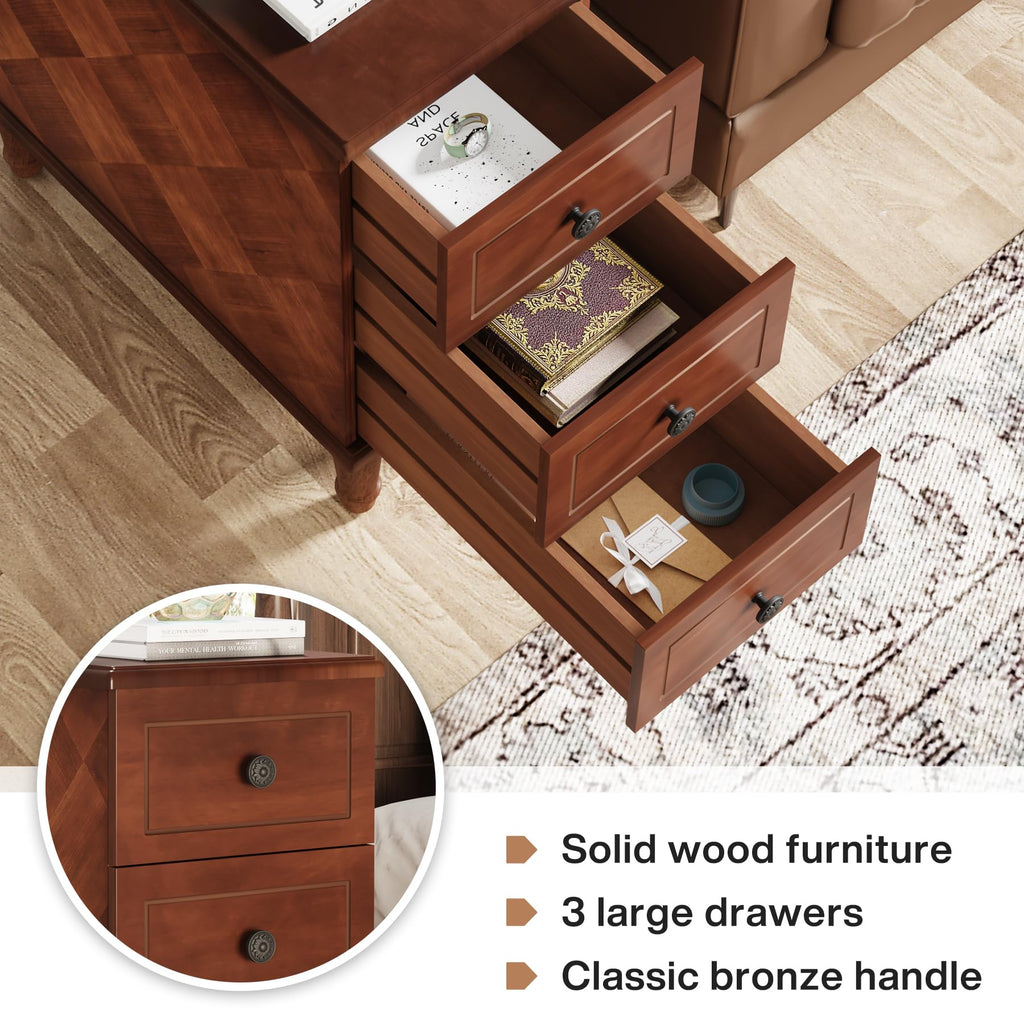 Fully Assembled Set of 2 Narrow 3 Drawer Brown End Table M97434