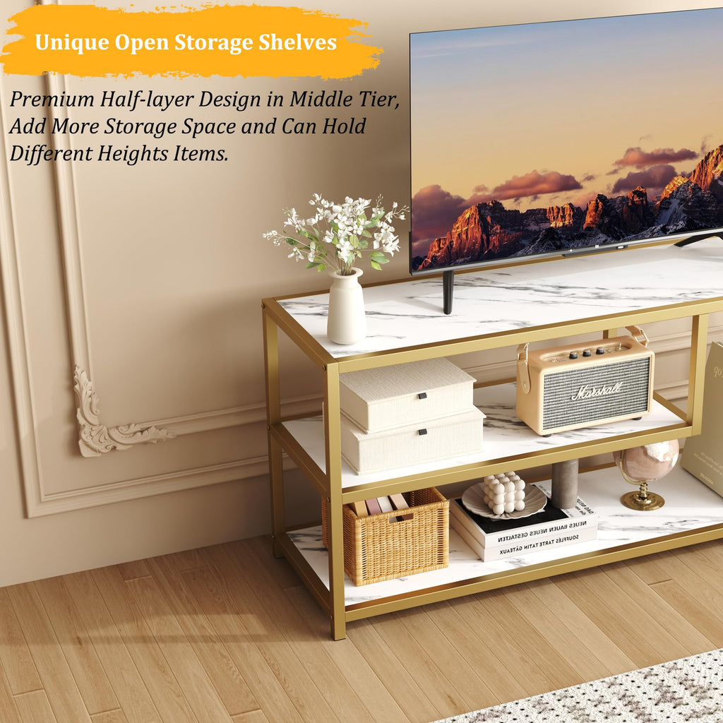 TV Stand for TVs up to 55 Inch, 3 Tier Media Console with Open Storage Shelves D4403