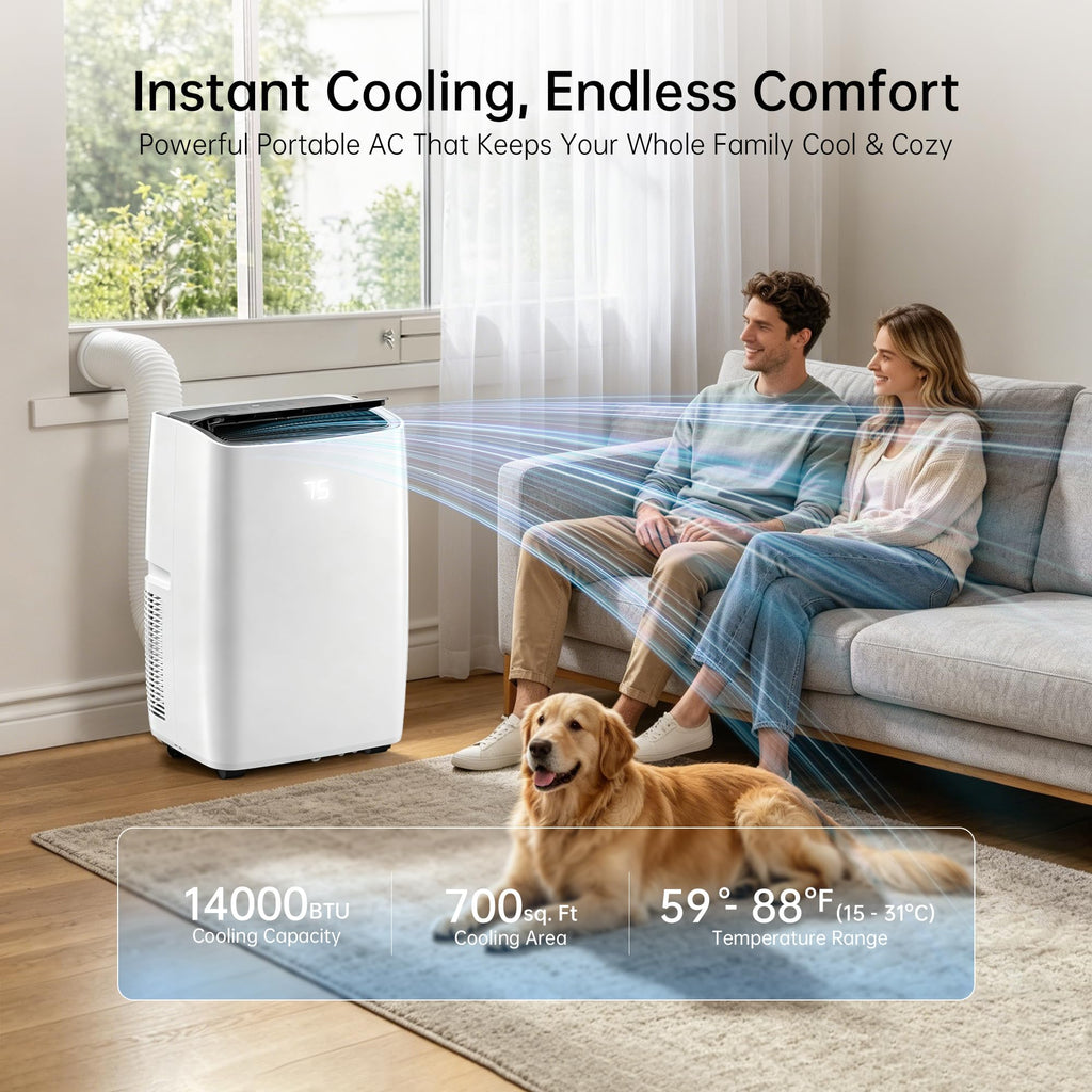 14000 BTU 5-in-1 Portable Air Conditioner with Remote Control and Window Kit J19872