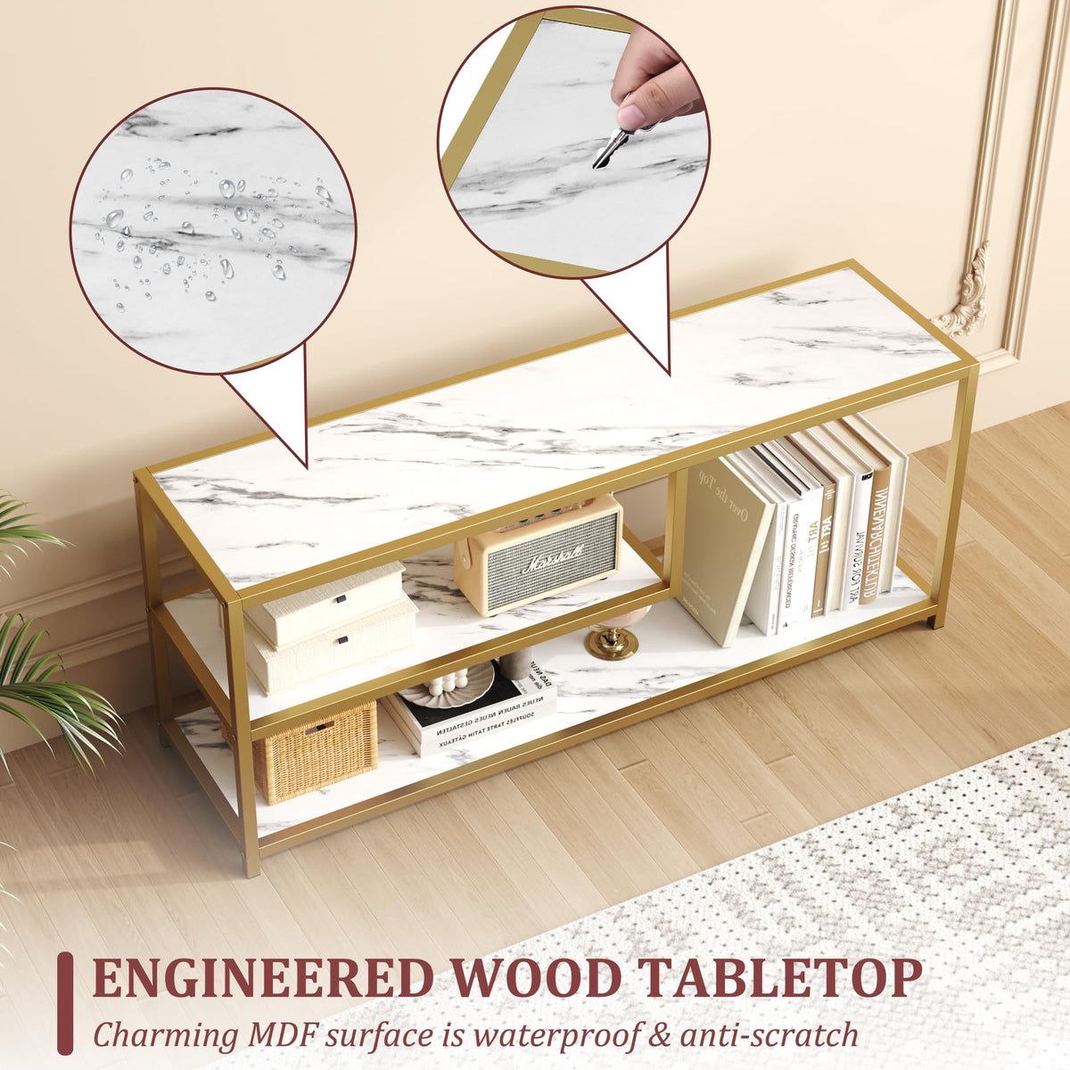 TV Stand for TVs up to 55 Inch, 3 Tier Media Console with Open Storage Shelves D4403