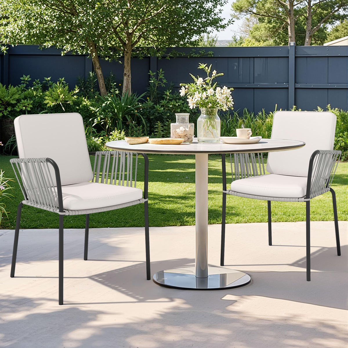 Grey Wicker Outdoor Dining Chairs Set of 4 V91330