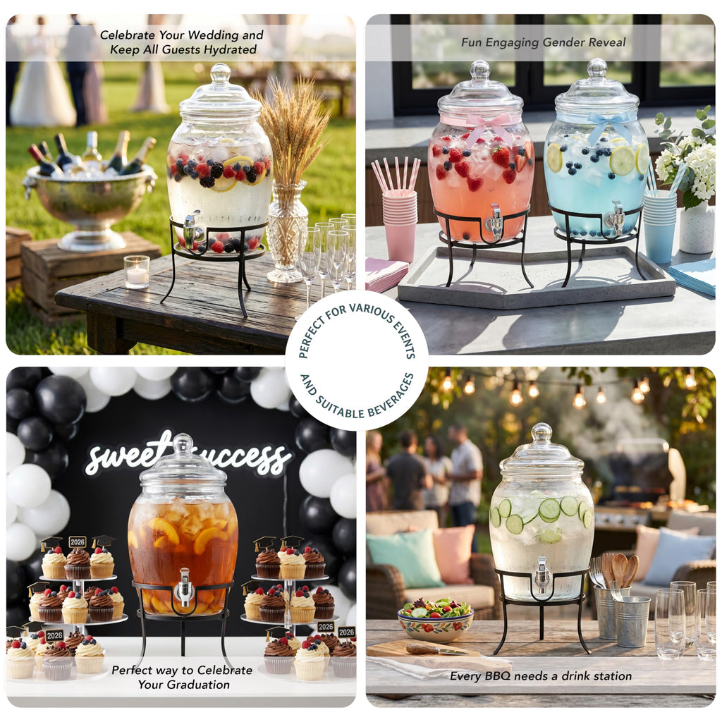 Glass Beverage Dispenser with Metal Stand 2 Gal H431608