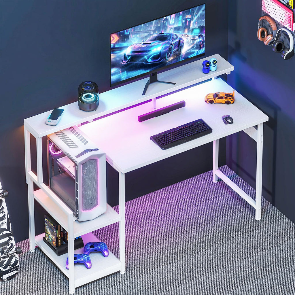 48 Inch White Gaming Desk with LED Lights K844