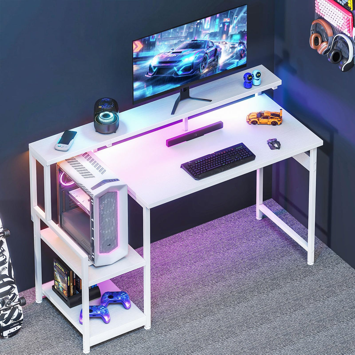 48 Inch White Gaming Desk with LED Lights K844