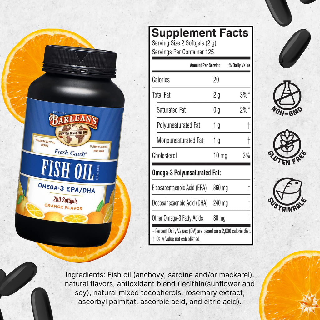 Omega 3 Fish Oil 600mg EPA & DHA Softgels Orange 250 Count H99252