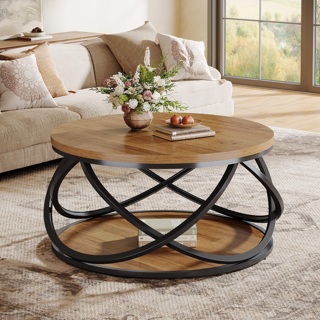 2-Tier Round Coffee Table with Storage Shelf D229