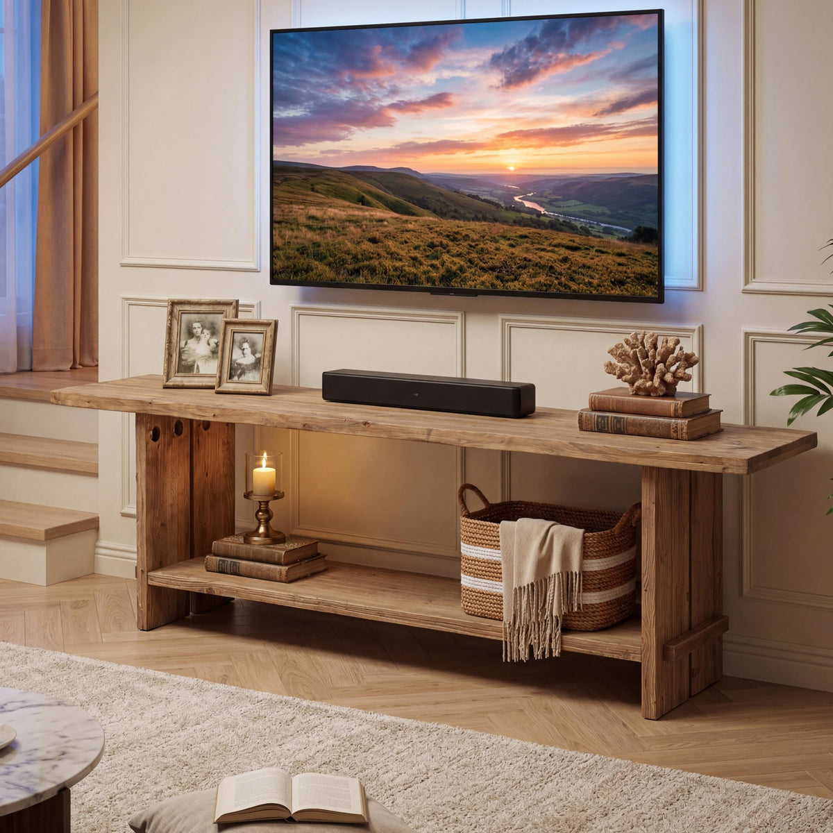 71" Solid Wood 2-Tier TV Stand Z910
