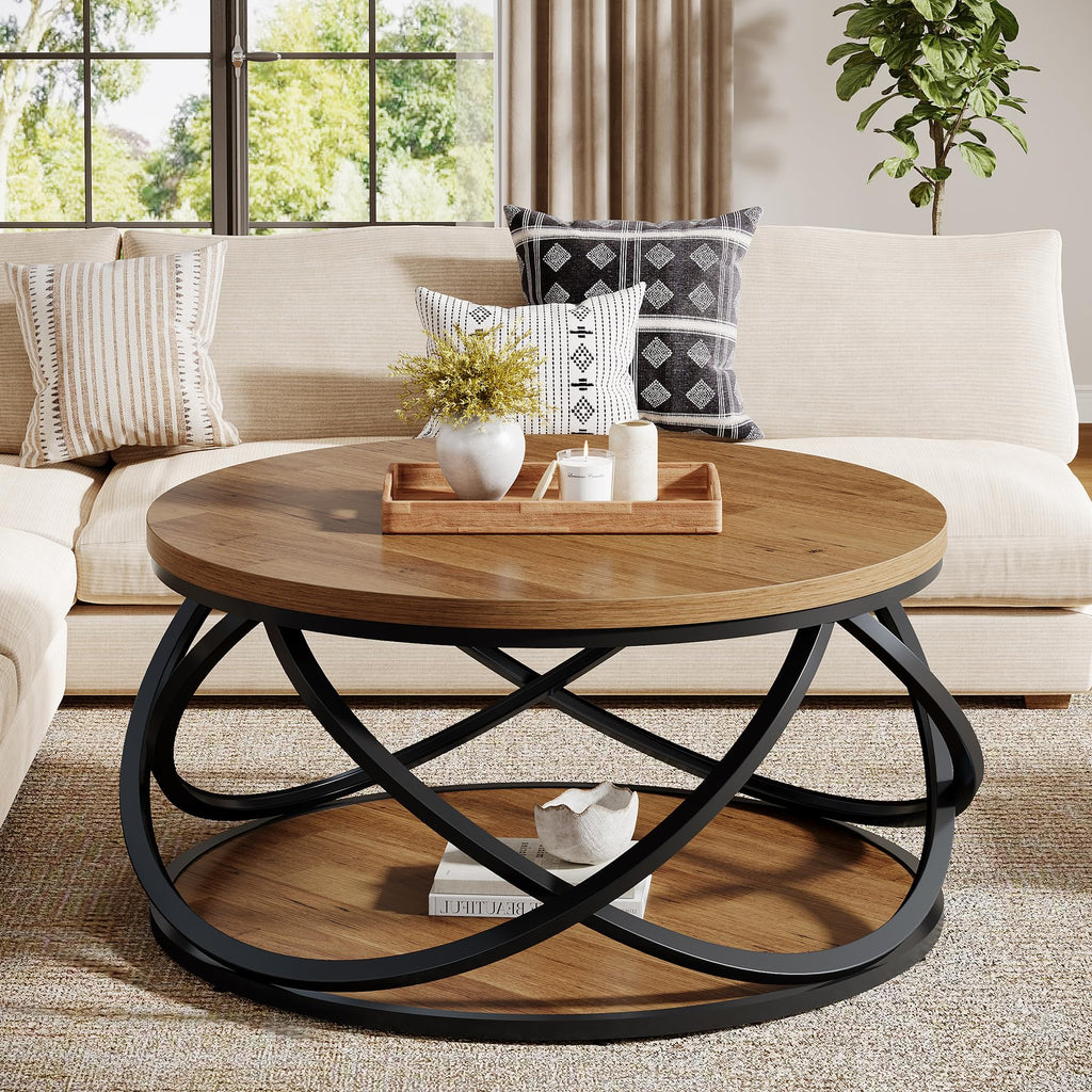 2-Tier Round Coffee Table with Storage Shelf D229