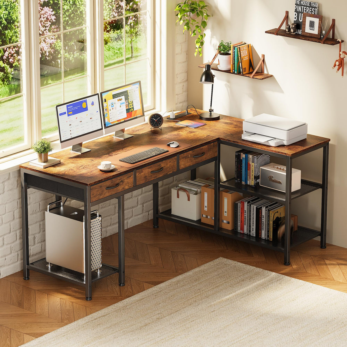 55 Inch L Shaped Office Desk with Power Outlets and Type-C Port C1740