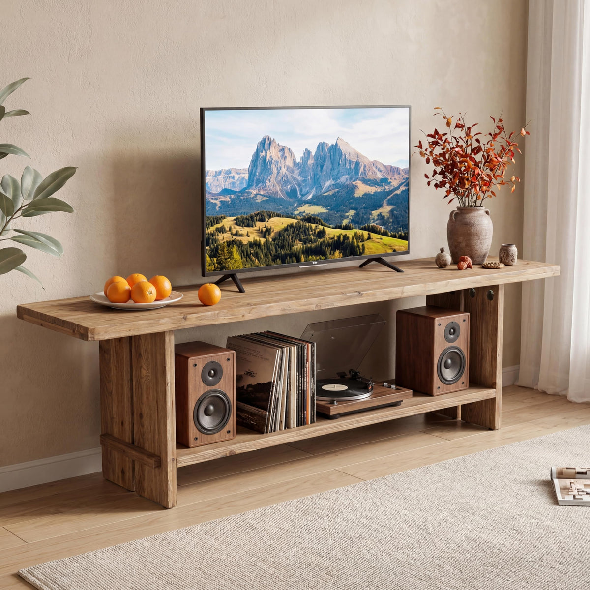 71" Solid Wood 2-Tier TV Stand Z910