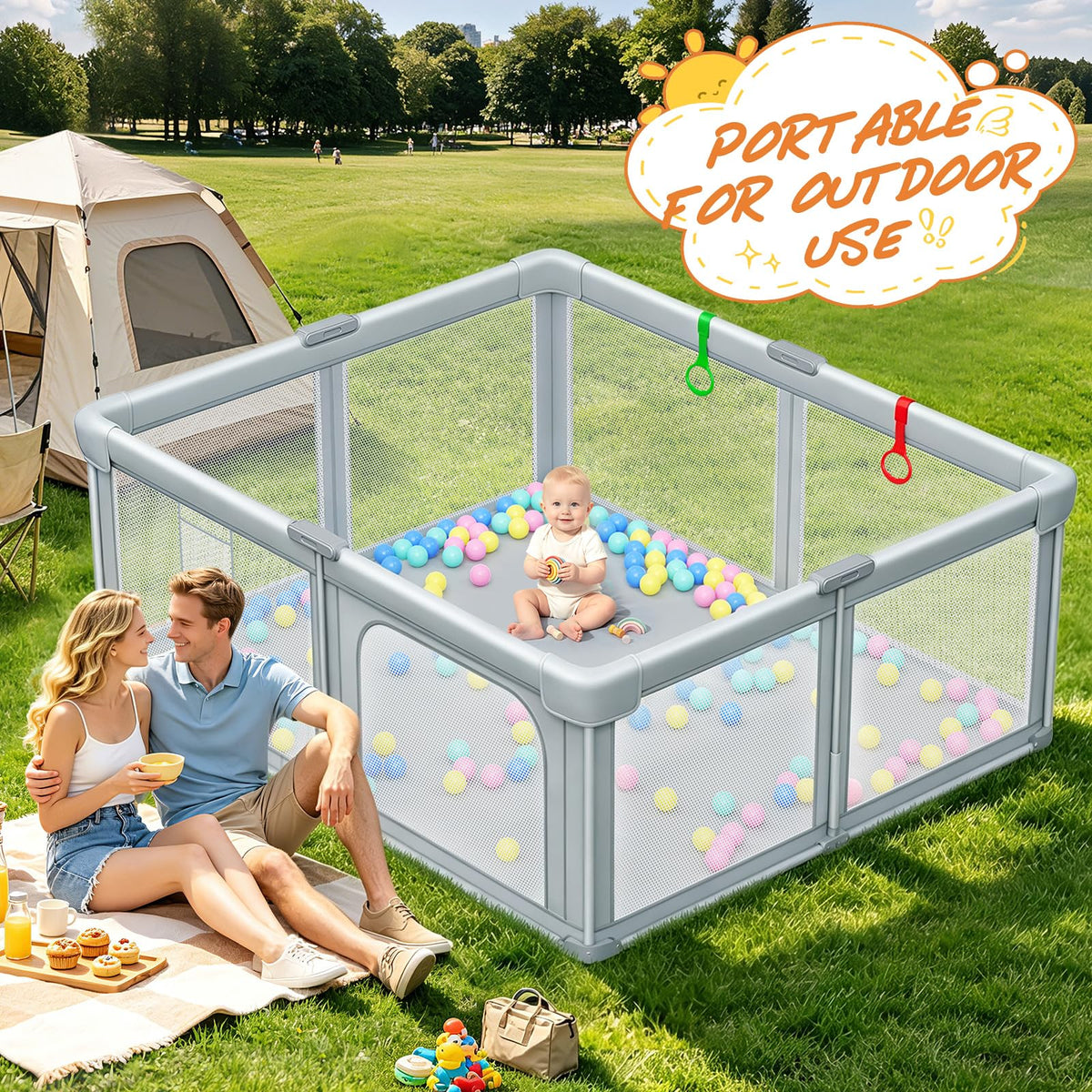 Foldable Baby Playpen with Mat 59"×71" R881