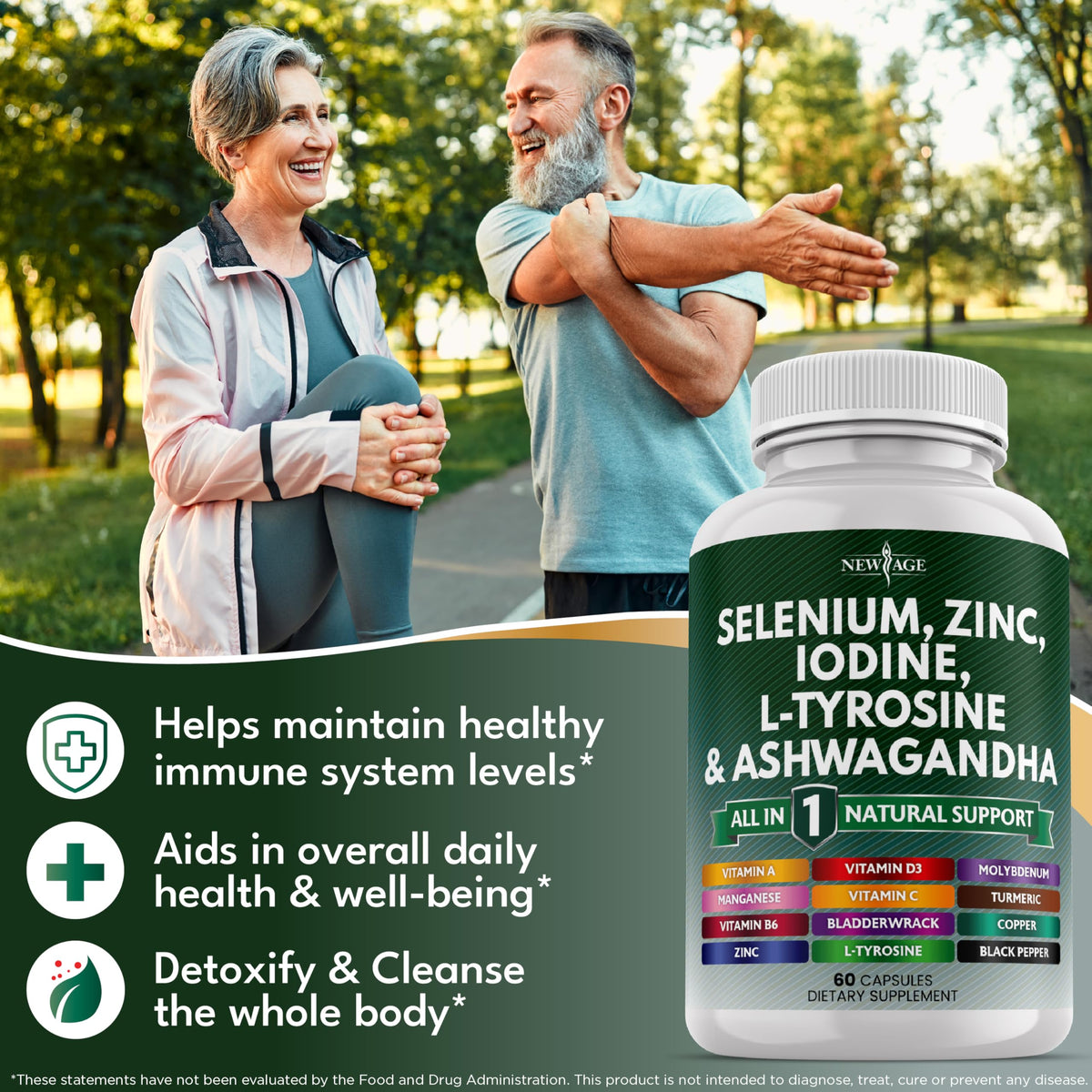 Selenium Zinc Iodine L Tyrosine Ashwagandha Supplement 120 Count F5759
