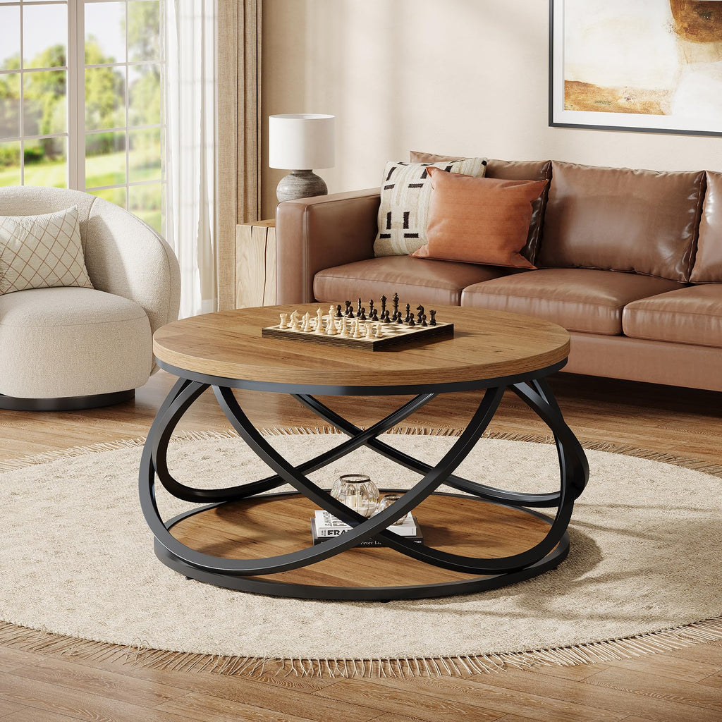 2-Tier Round Coffee Table with Storage Shelf D229