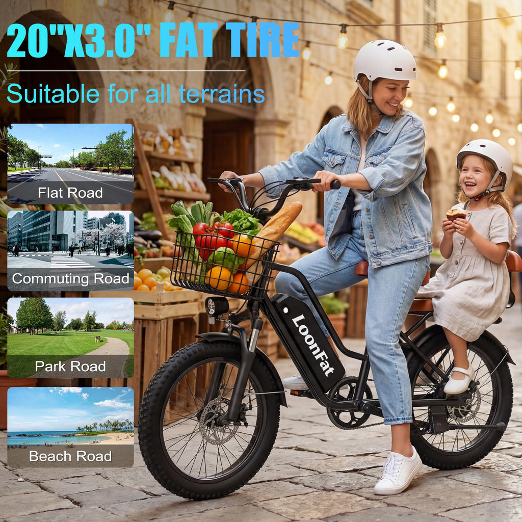 Peak 1000W 48V 13Ah Electric Bike with Rear Seat & Front Basket A7634